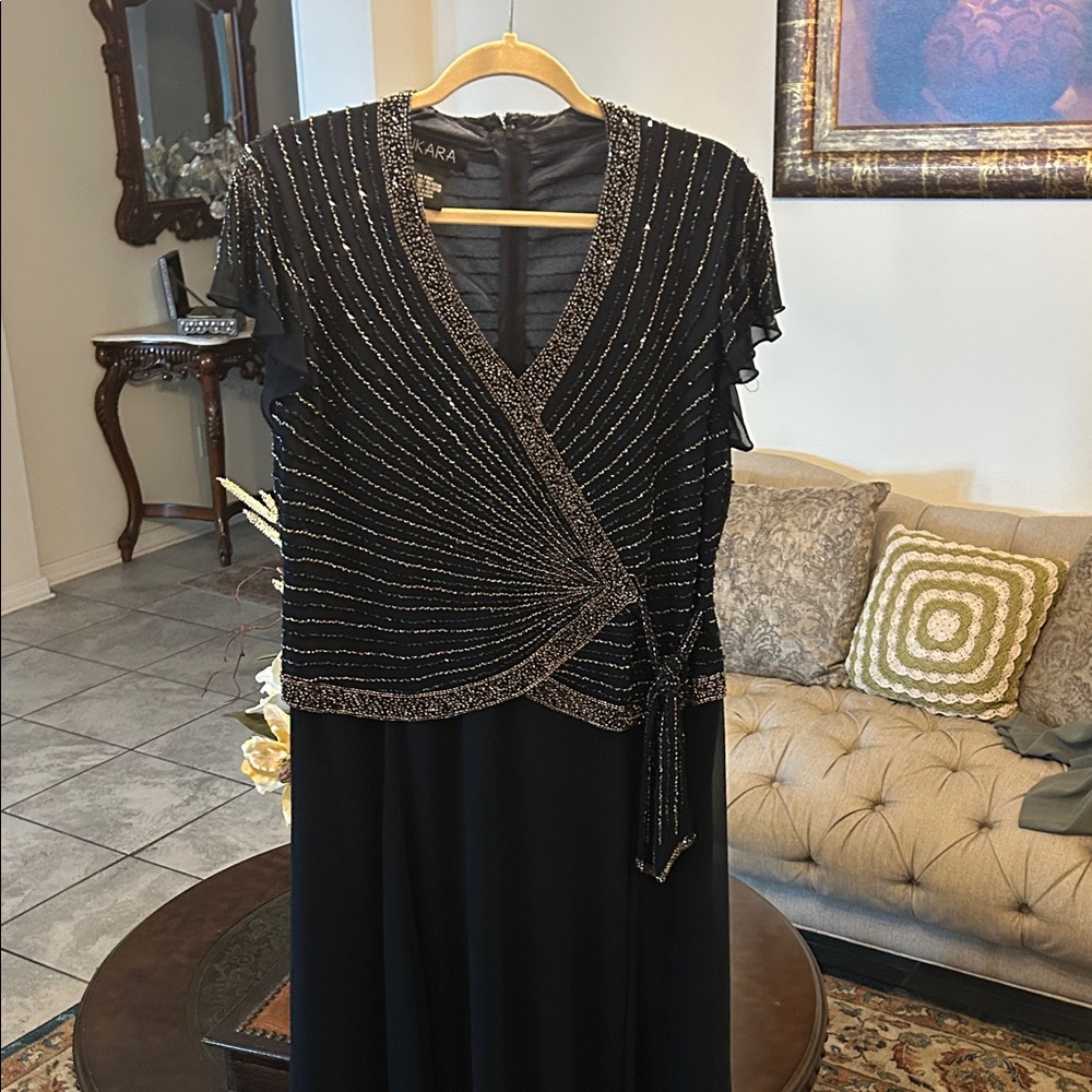 J Kara dark blue Maxi Dress with Gold Embellishments